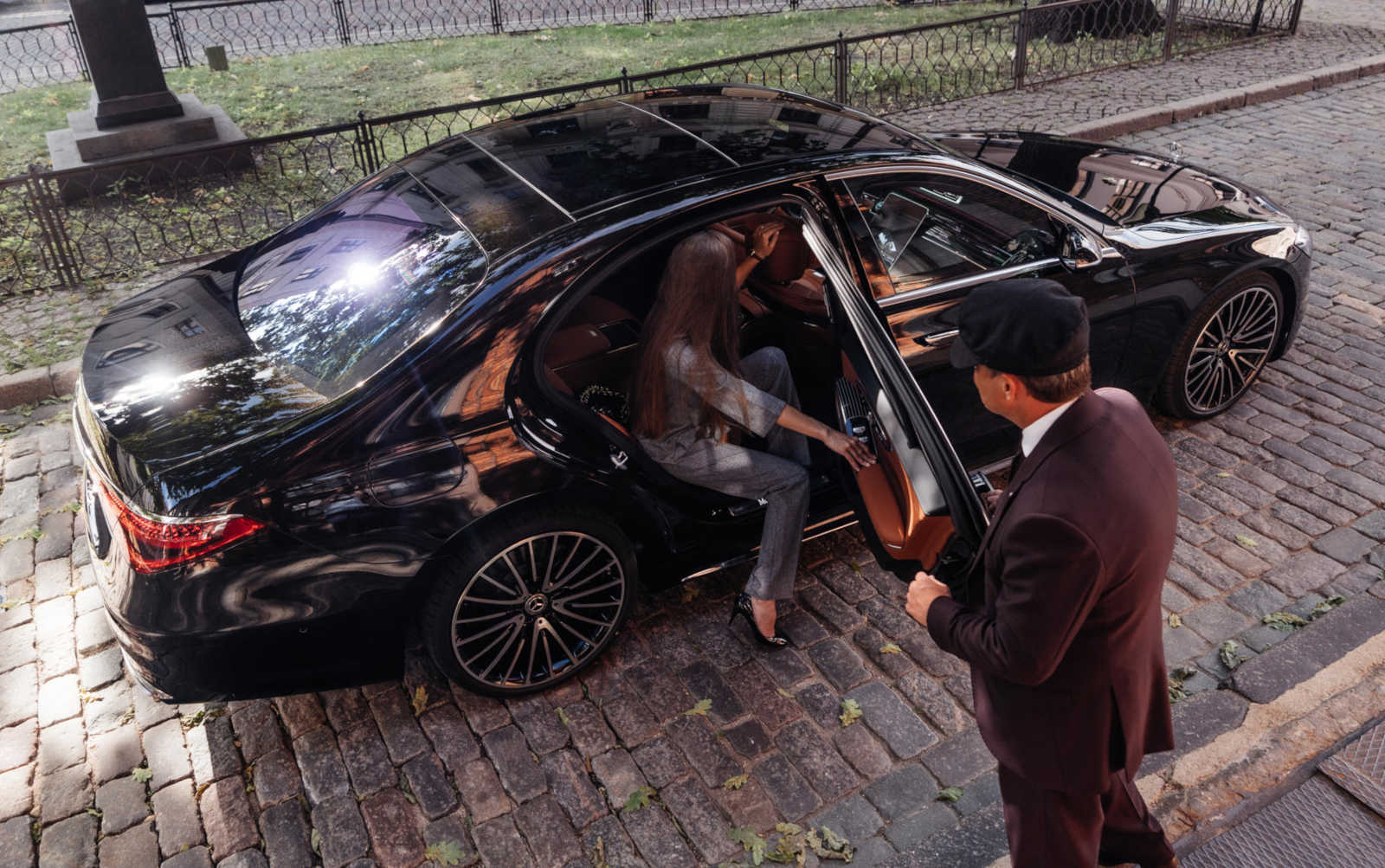 Corporate chauffeur vehicles outside London office